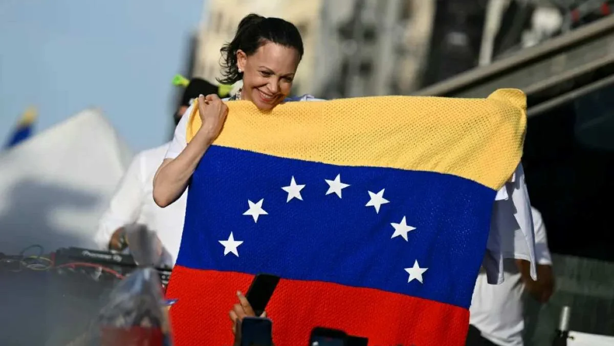 Corina Machado en Madrid Swisinfo